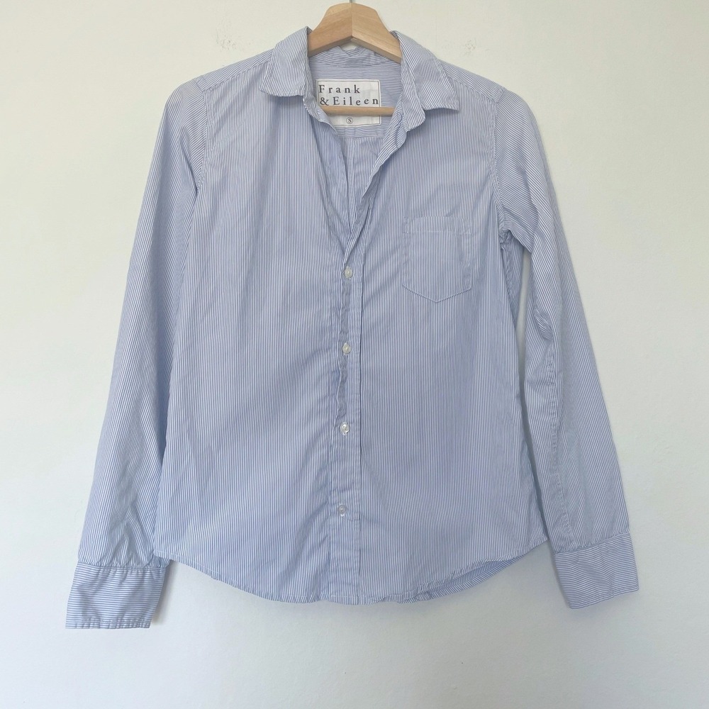 Frank & Eileen Striped Blue White Cotton Long Sleeve Button Down Shirt Size S